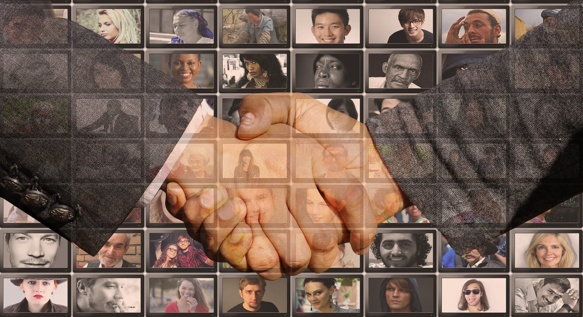 handshake across a montage of faces